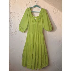 Wishing Waves Lime Green Smocked Tiered Puff Sleeve Maxi Dress XL